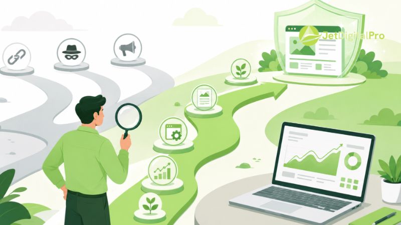 Pemilik bisnis mengevaluasi beberapa pilihan layanan SEO dengan kaca pembesar sebelum memilih jalur SEO yang aman dan terpercaya.
